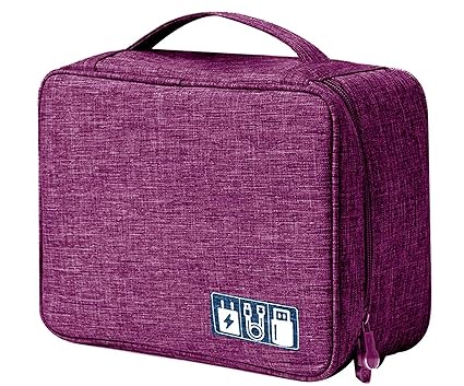 Favria Electronics Accessories Organizer Bag, Universal Carry Travel Gadget Bag for Cables, Plug and More, Perfect Size Fits for Pad Phone Charger Hard Disk - (Purple)