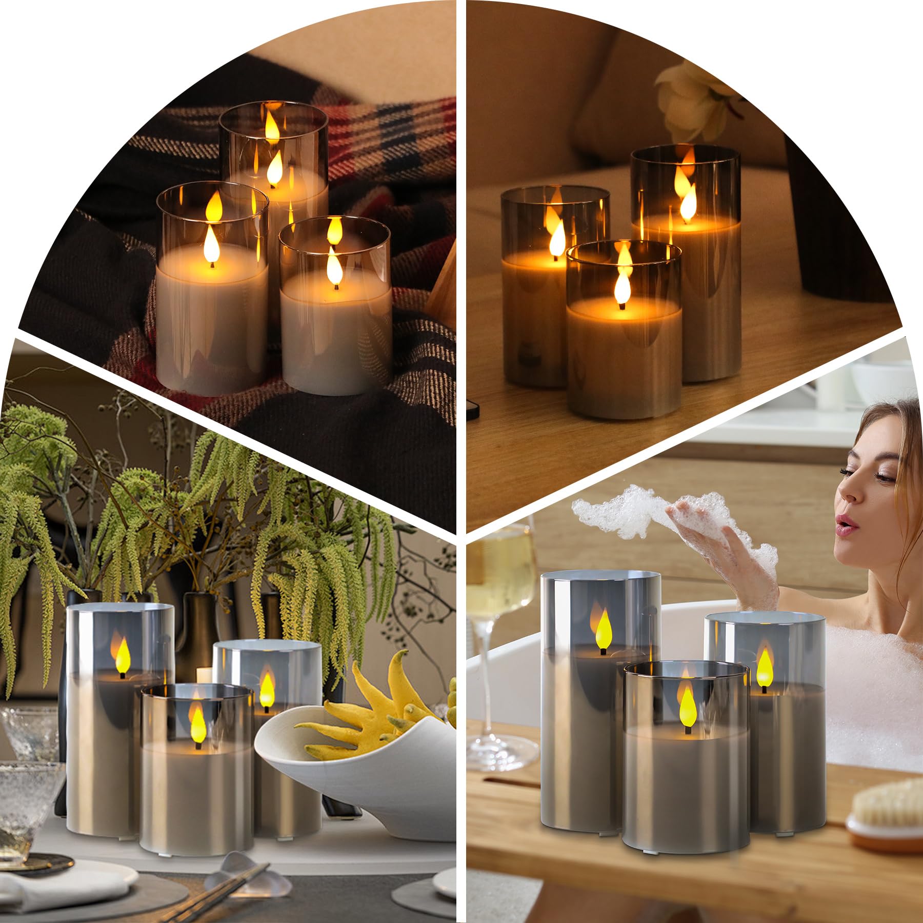 Forever Speed 6 Pezzi Vetro Grigio Candele LED Ricaricabili con Timer, Dimmerabile Candele Senza Fiamma con Cavo USB Flameless Candele per Decorazione per Feste, Campeggio, Matrimonio, Regali