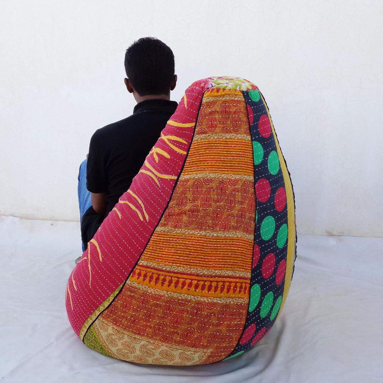 Handmade Quilted Cotton Floral Bohemian Bean Bag Pouffe