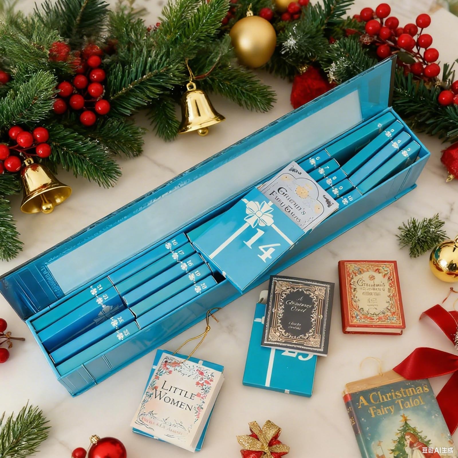 KEAGAN Mini libro ornamento calendario dell'avvento in miniatura biblioteca libreria decorazione Natale conto alla rovescia calendario 25PCS mini libro decorativo libro di Natale calendario