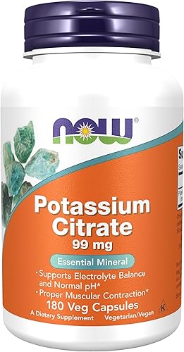 NOW Suplementos citrato de potasio de 99 mg apoya el equilibrio de electrolitos y pH normal mineral esencial 180 cápsulas vegetales NOW Suplementos citrato de potasio de 99 mg apoya el equilibrio de electrolitos y pH normal mineral esencial 180 cápsulas vegetales