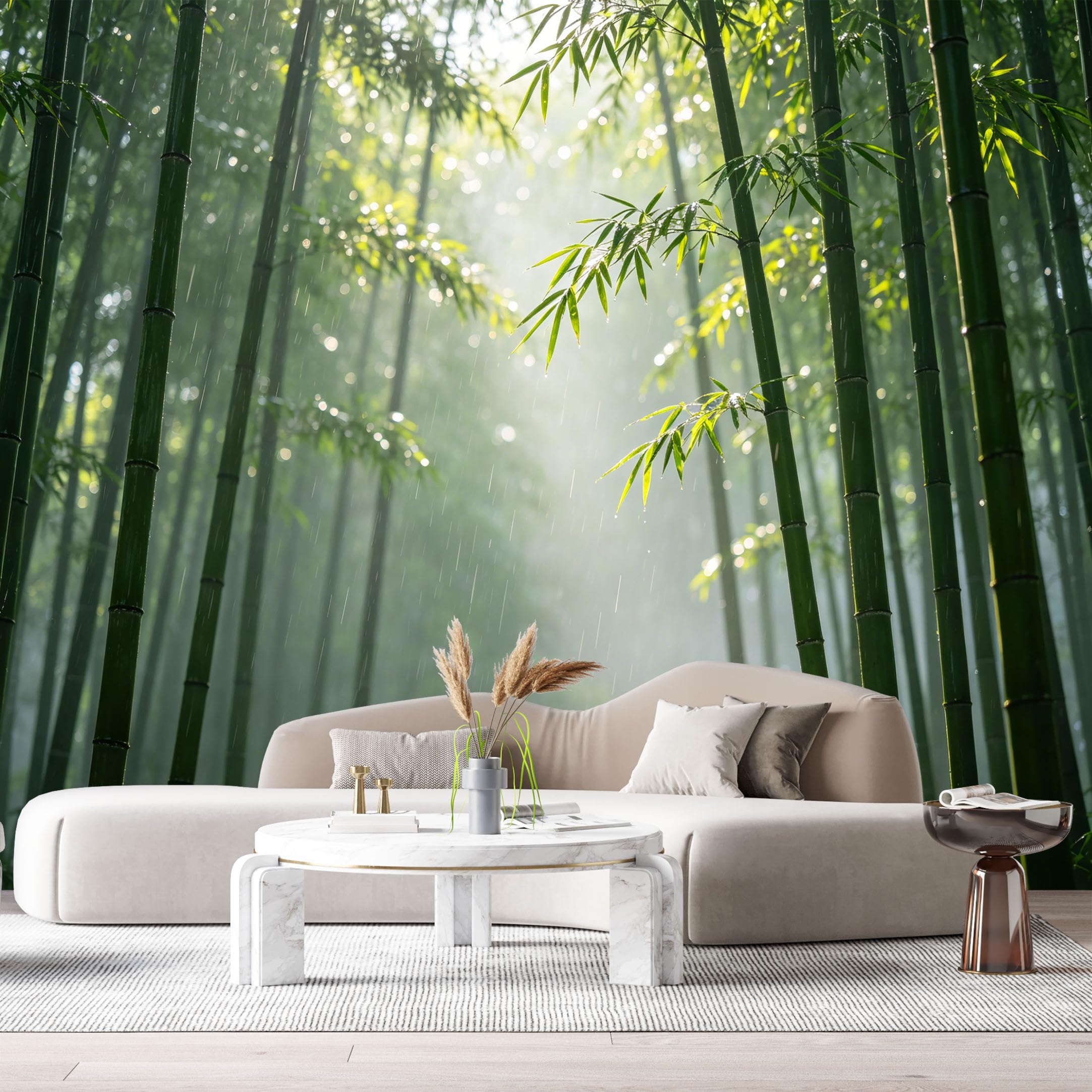 Custom Size Wall Murals Bamboo Forest Botanical Watercolor Green Stalks Mist Light Rays SelfAdhesive Wall Fabric Removable Large Wallpaper for Photo Living Room