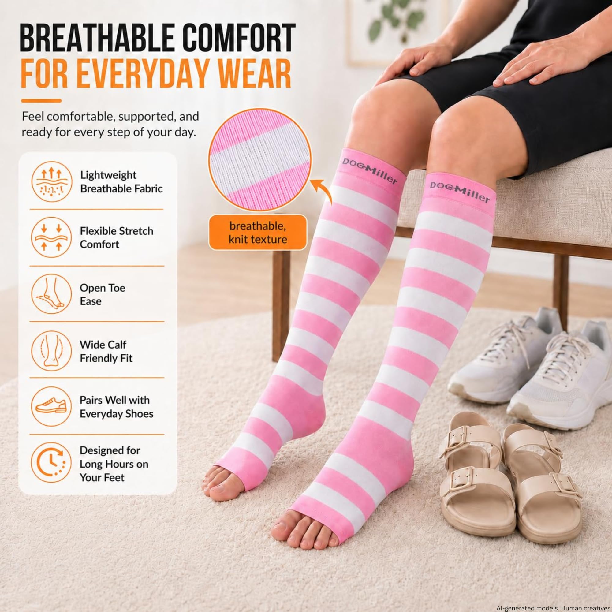 Doc Miller Calcetines de compresión de punta abierta para mujeres y hombres, 15-20 mmHg, medias de pantorrilla ancha hasta la rodilla para embarazo, venas varicosas, férulas de espinillas, hinchazón