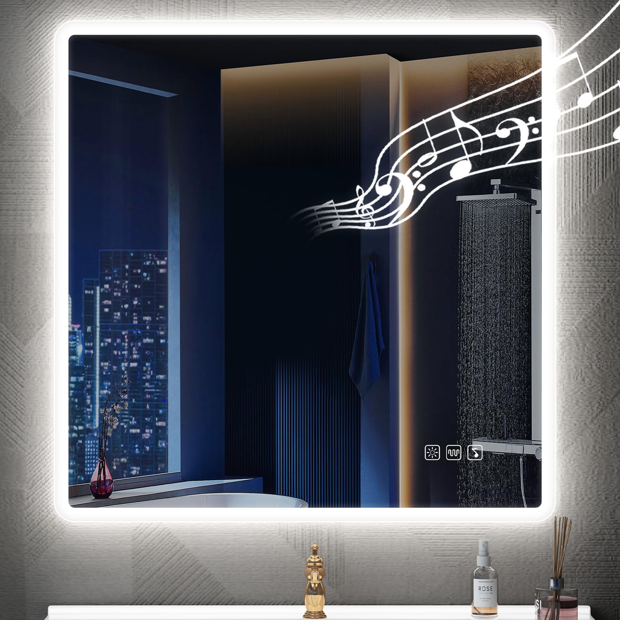 Specchio Bagno LED 80cm Rotondo - Antiappannamento, Bluetooth, 3 Luci Dimmerabili, IP44, Vetro Temperato - Foto 5