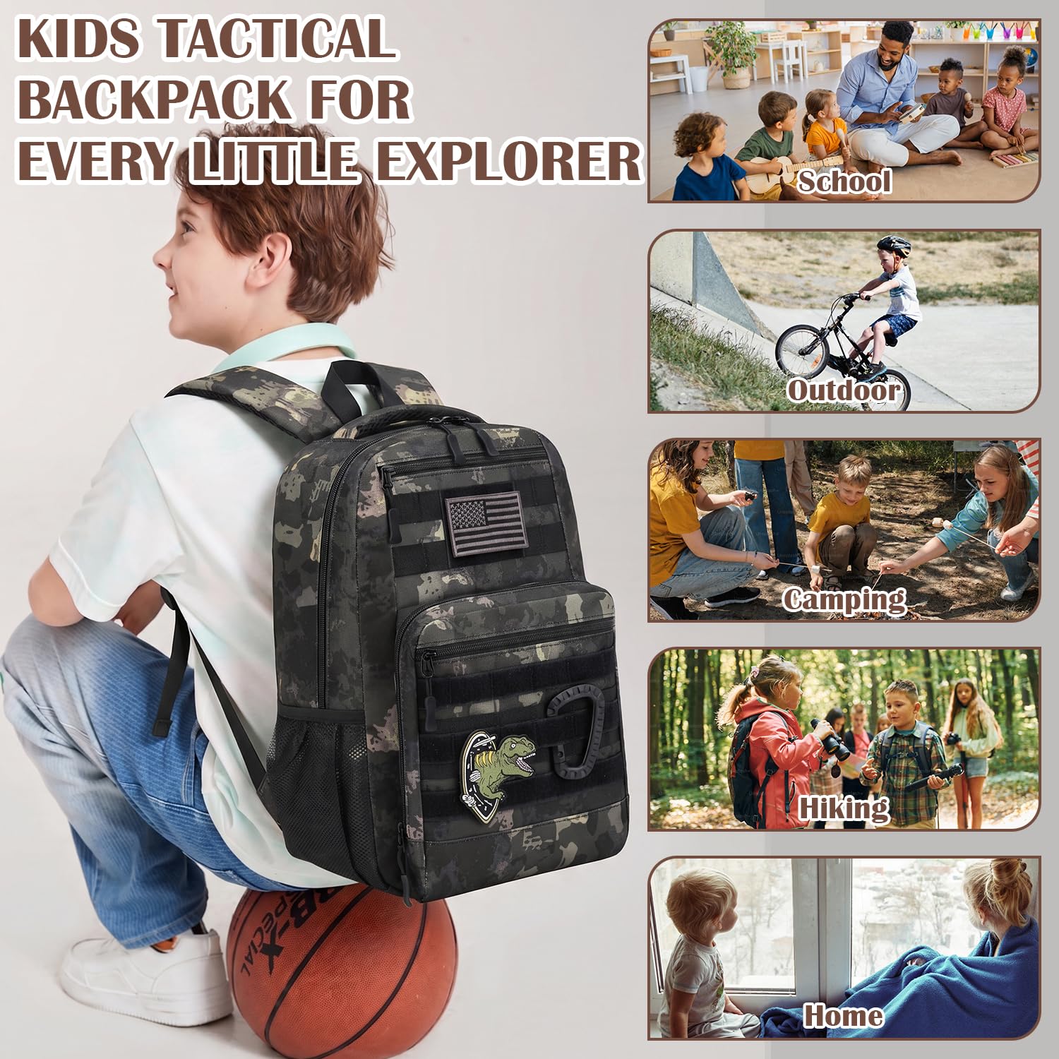 Mochila táctica para niños, mochila militar Molle para niños, mochila para escuela, al aire libre, camping