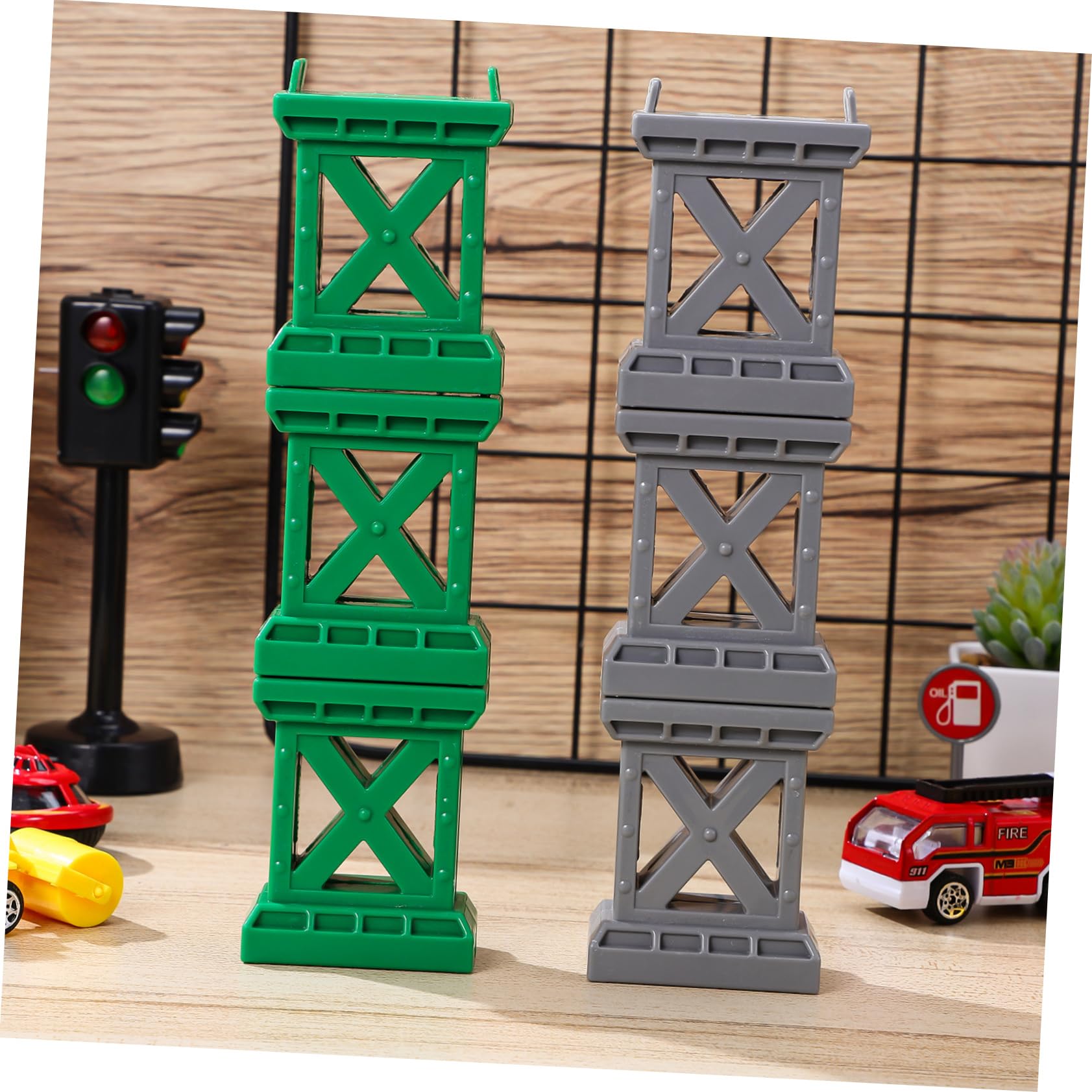 SUPVOX Soportes Apilables Para Vías De Tren De Madera – 6 Piezas – Puentes Y Pilares De Plástico Para Juegos Infantiles