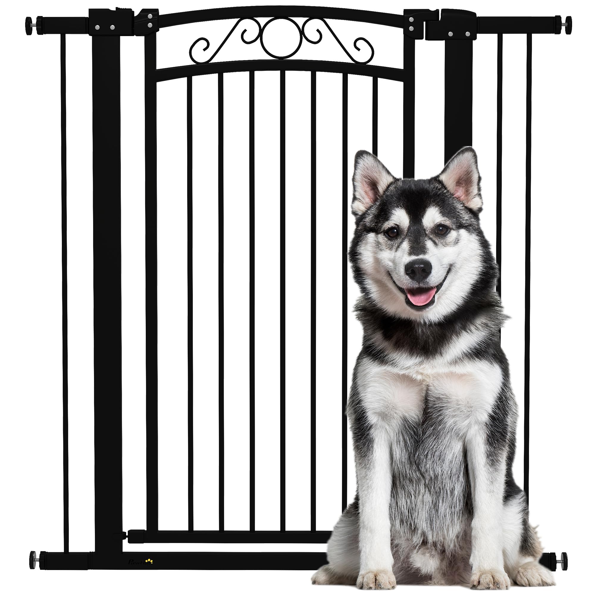 Barriera per cane PawHut Cancelletto regolabile 76-104 cm Barriera di sicurezza cane con 2 estensioni e doppia chiusura per scale e porte Nero
