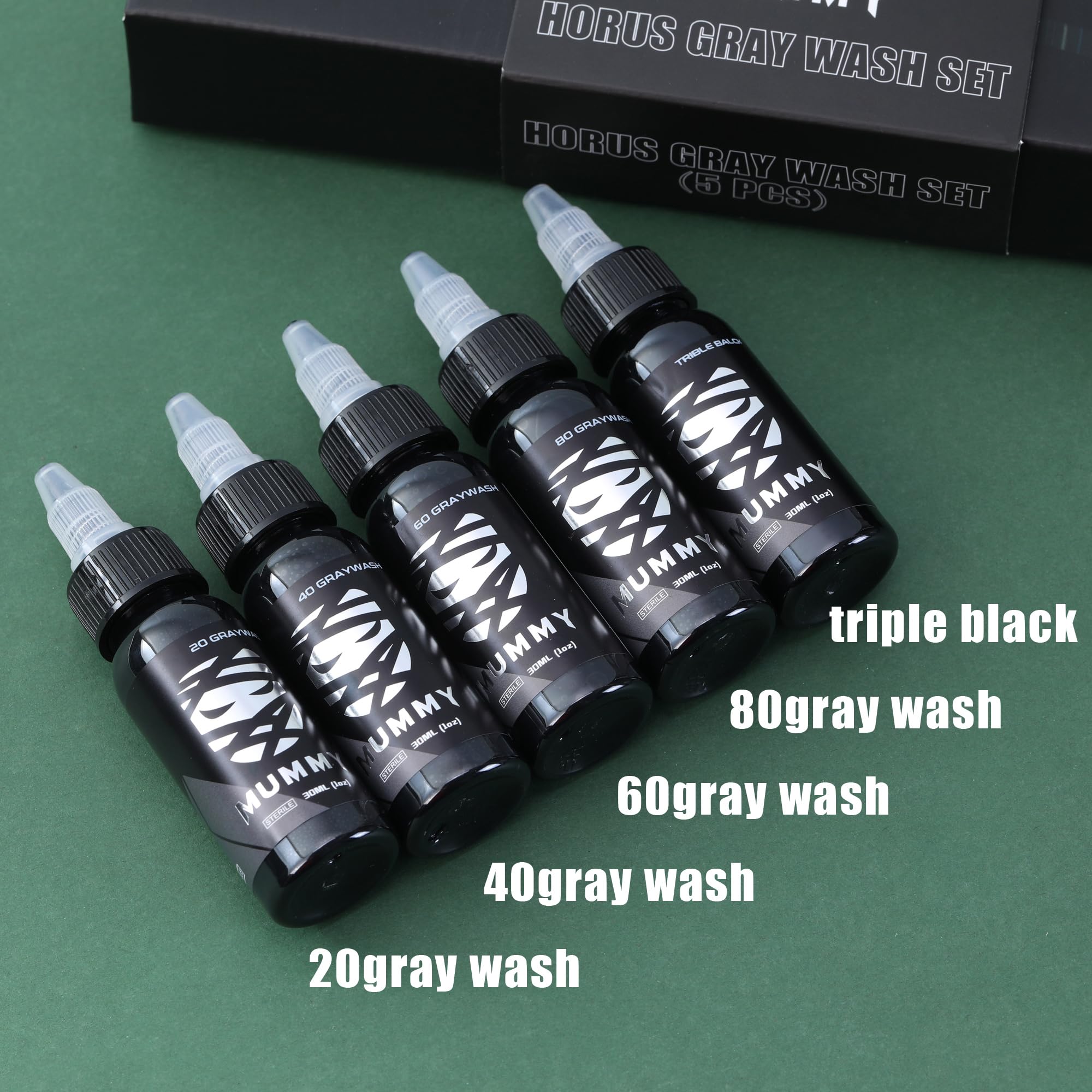 Mummy USA Custom Tattoo Ink Greywash Set,5 Bottles(1oz Each),Evenly Long Lasting Vibrant and Bright, No Irritation(1oz)