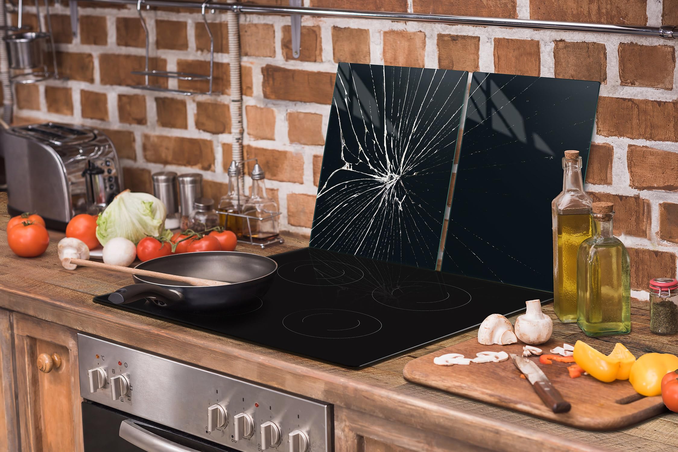 TMK ArtDeko Placa protectora de vitrocerámica 75 x 52 cm 2 pieza cocina eléctrica universal para inducción protección contra salpicaduras tabla de cortar de vidrio templado, Pedazo