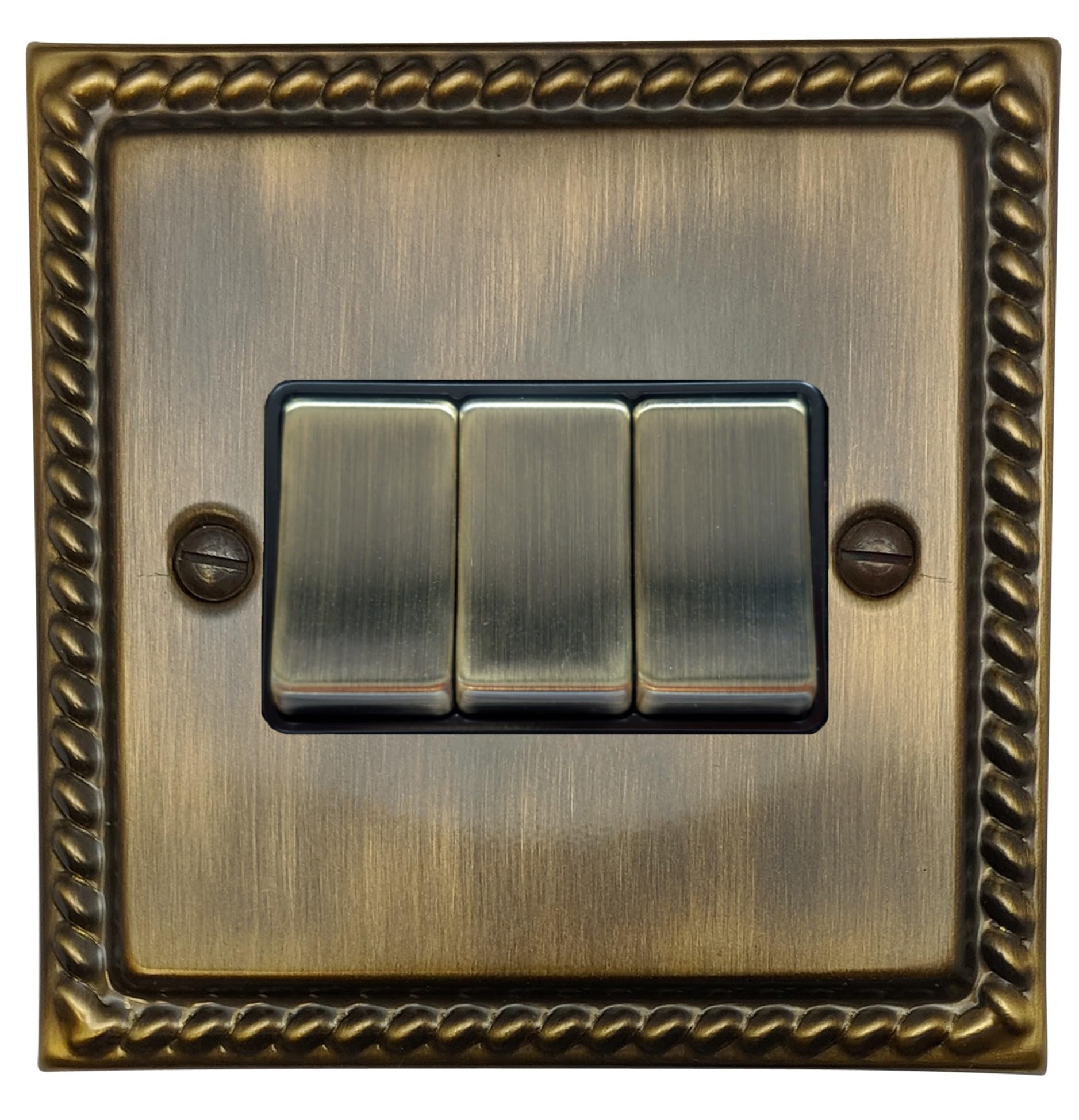 G&H Brassware Georgian Antique Brass 2-Way Switch With Matching Metal Rocker (3 Gang)