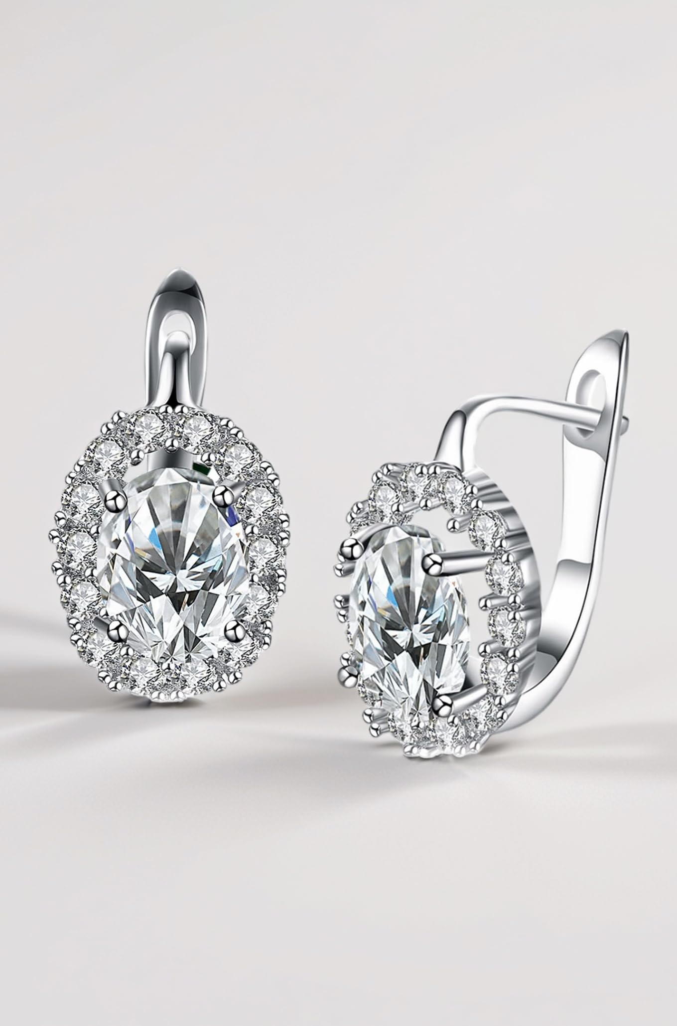 Stud Earrings for Women Crystals from Swarovski Clip On White Studs Earrings for Women and Girls.