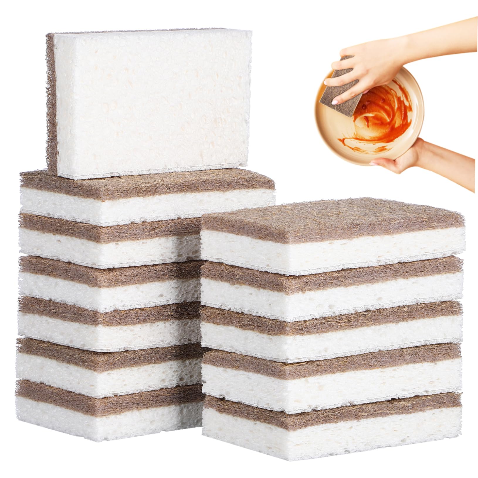SOLUSTRE 12 Piezas Esponjas de Cocina Absorbentes con Fibra de Natural y Pulpa de Madera Estropajo para Limpieza Diaria Fregaderos y Baños Duraderas Rayas
