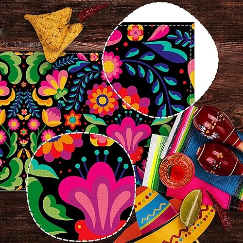 Miniatura 5 de Nepnuser Camino de mesa mexicano para fiesta Dia De Los Muertos Cinco De Mayo lino rústico decoración de mesa de cocina 13 x 90 pulgadas