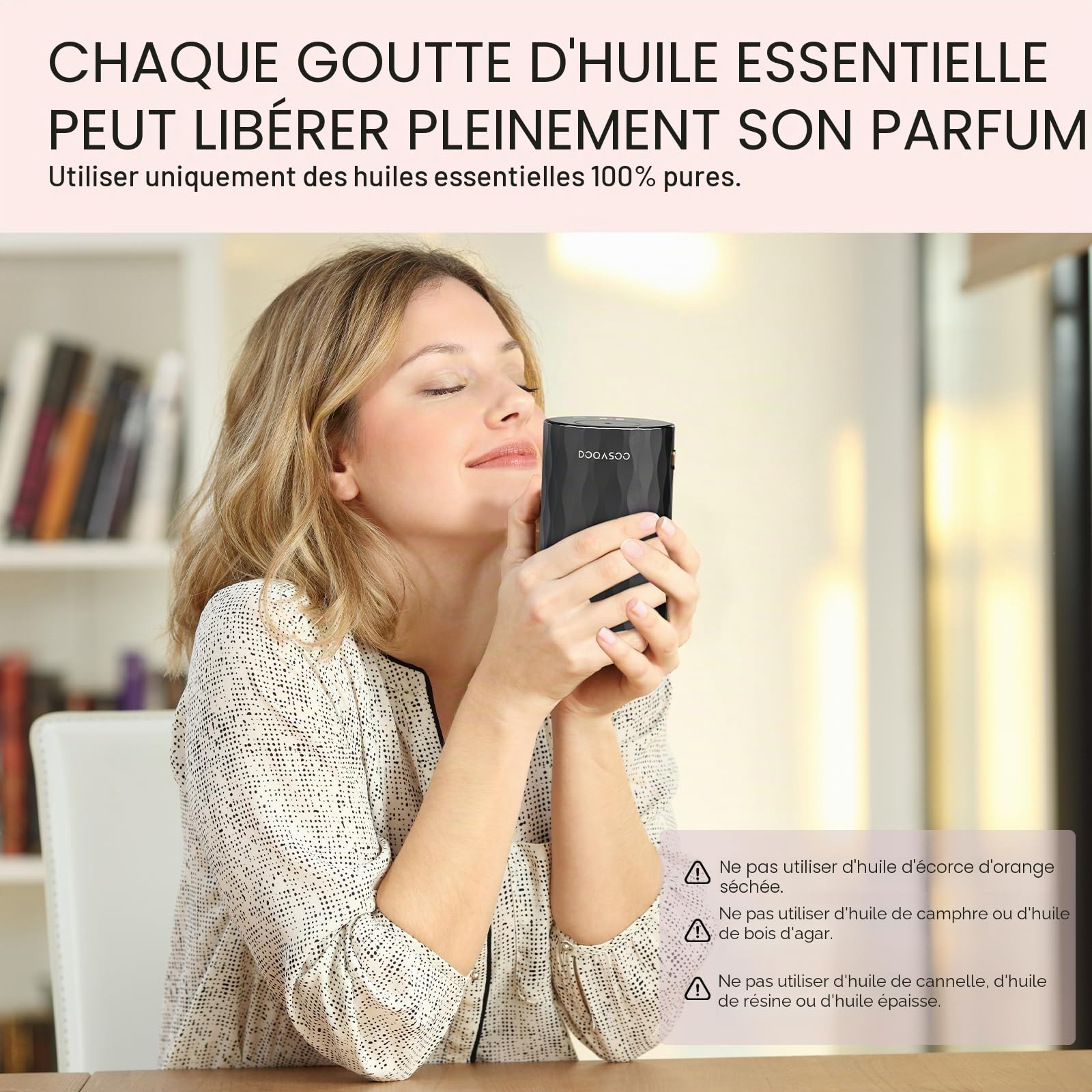 Diffuseur d'arômes sans fil - Structure en aluminium - Batterie 96H et 25 dB silencieux - Diffuseur d'huiles essentielles avec minuterie et 4 niveaux - Idéal pour voiture, bureau et chambre à