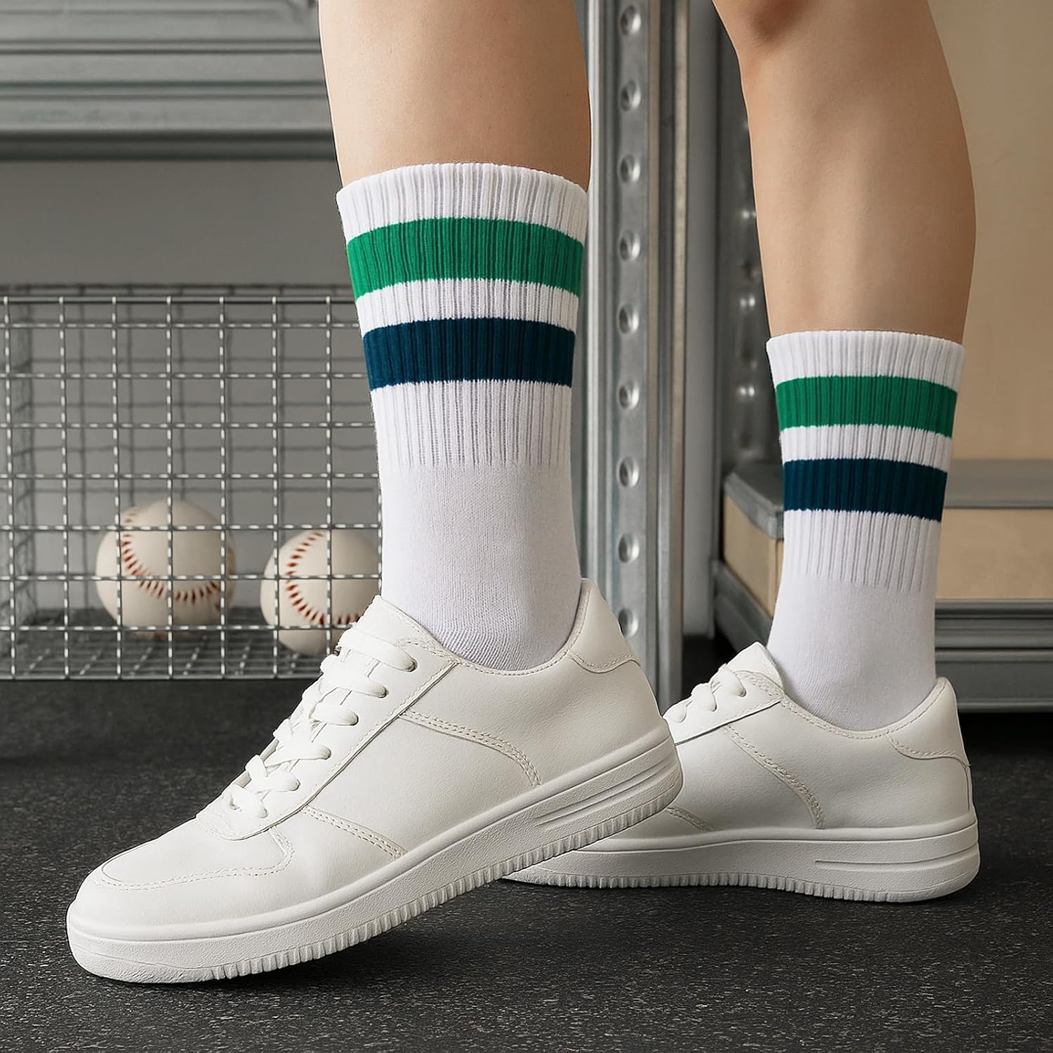 Retro Striped Crew Socks for Women - 8 Pairs Vintage Breathable Cotton Striped Socks, Comfortable Athletic Running Casual Sock - Image 3