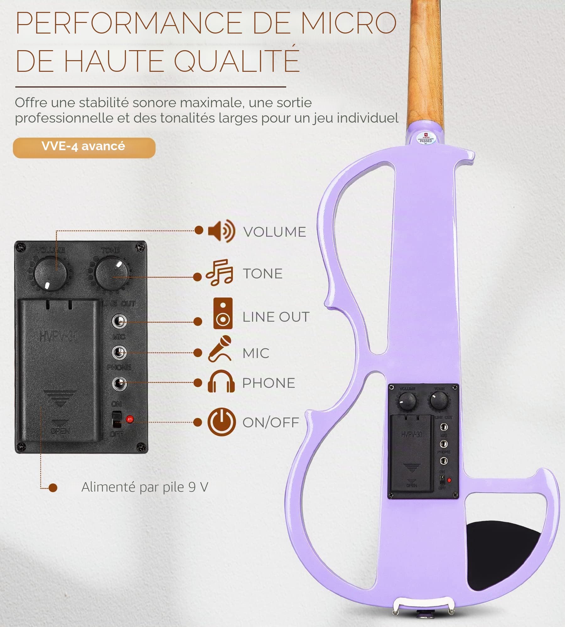 Vangoa Violon Électrique 4/4 Silencieux Taille Réelle pour Débutants Étudiants Adultes Adolescents avec Kit de Démarrage Violet