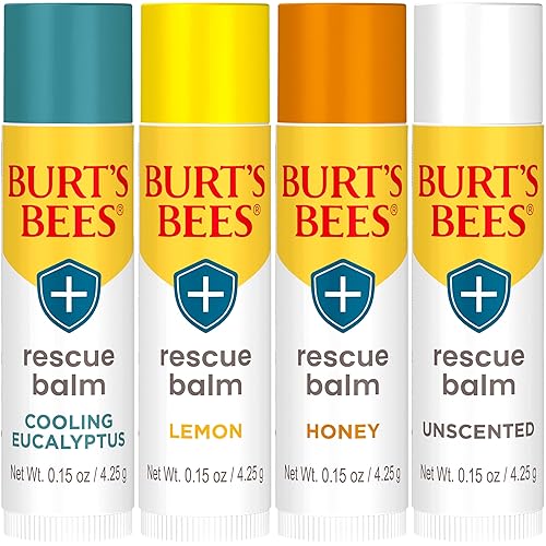 Miniatura 4 de Burt's Bees - Bálsamo labial, protector labial hidratante, 100 % natural, Rescue, eucalipto refrescante, limón, miel y sin perfume (paquete de 4)