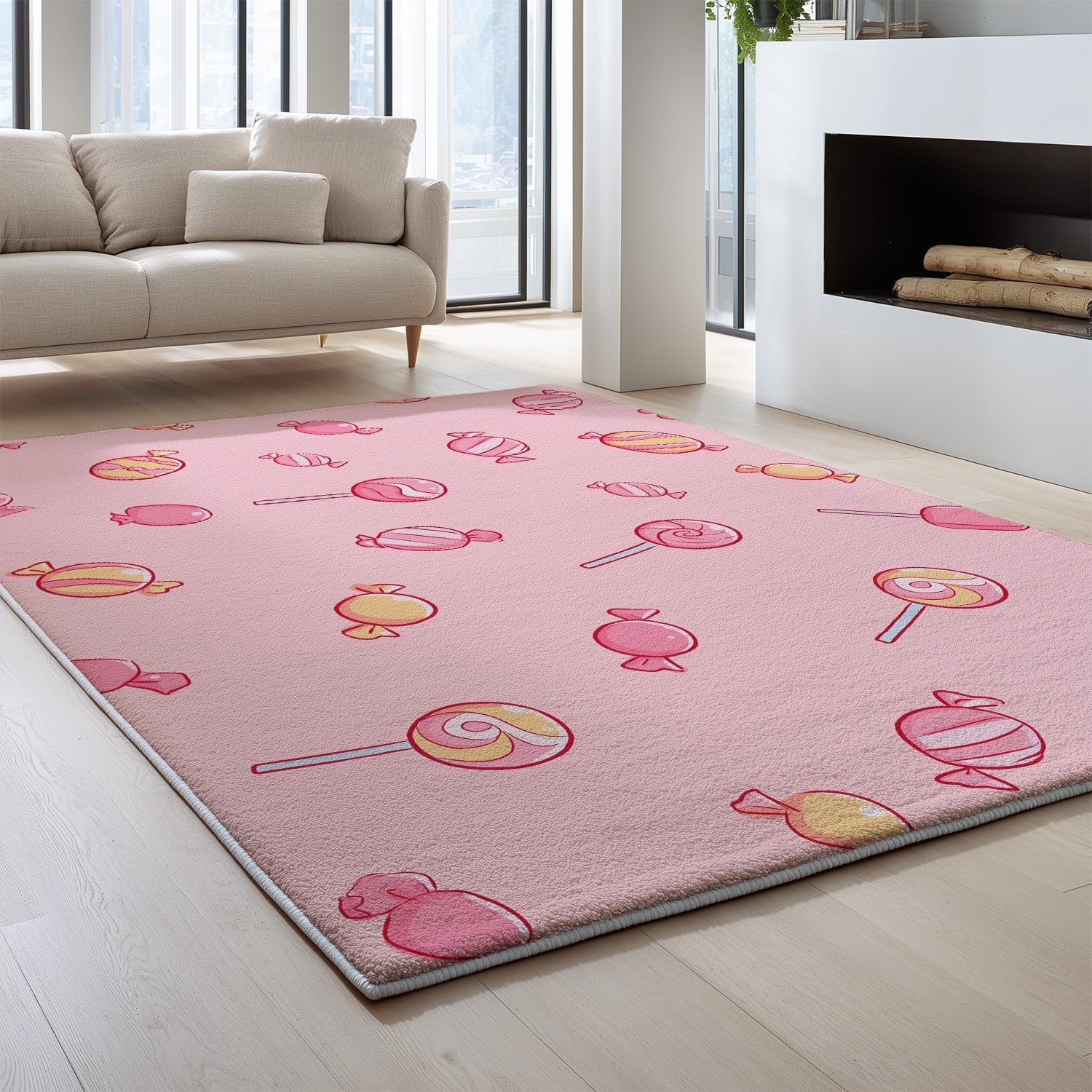 Genérico Dywan do salonu, sypialni, kuchni – 140 x 200 cm, z mikrofibry, przytulny, miękki z krótkim włosiem, antypoślizgowy, można prać w pralce, różowy, kreskówkowy słodki