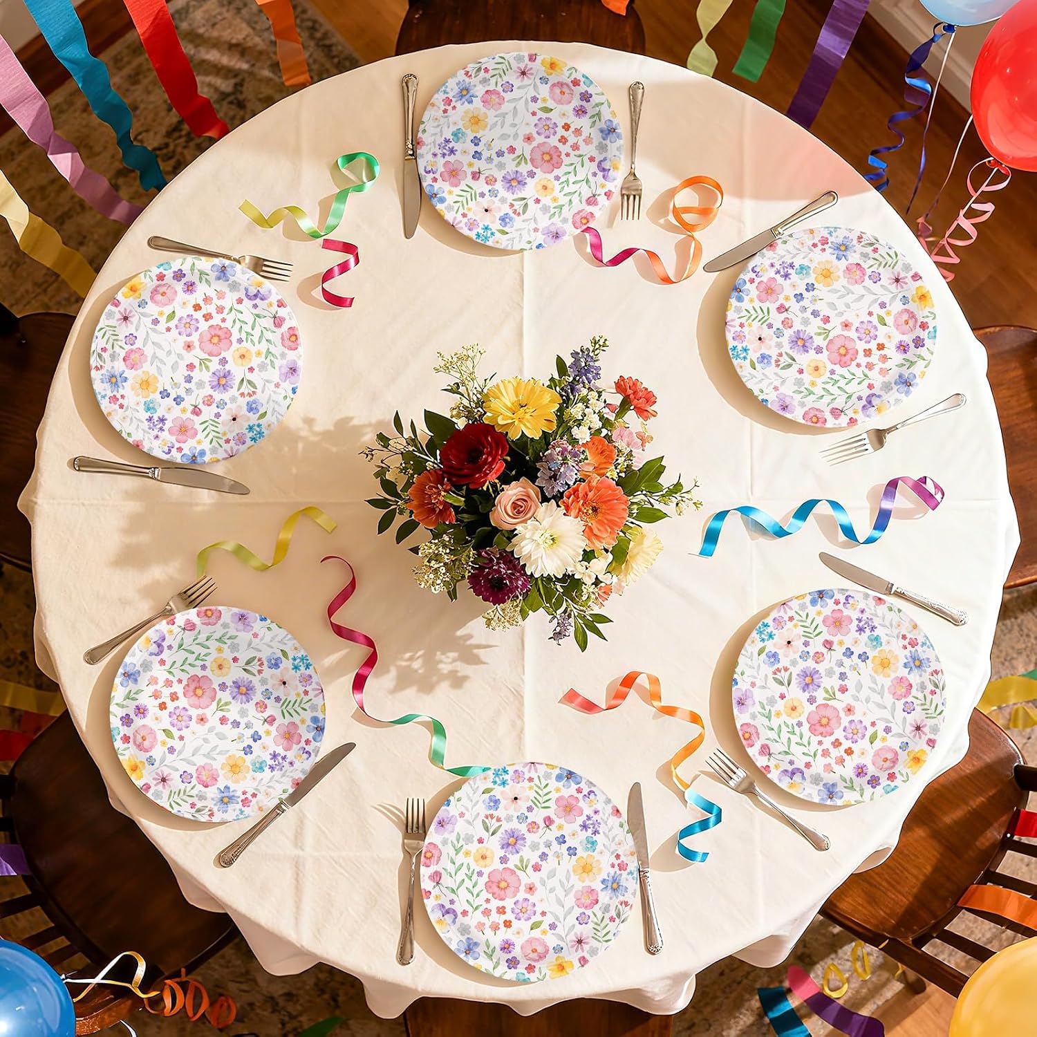 50Pcs Wildflower Paper Plates 10 Inch Disposable Spring Floral Plates Colorful Wildflower Tableware Sets for Spring Garden Theme Picnic Wedding Baby Shower Birthday Tea Party Supplies Decor