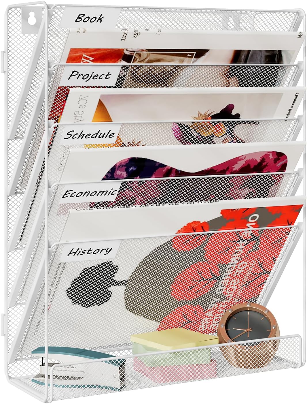 TQVAI 10 vakken wandbestandshouder, mesh A4 wandgemonteerde documenthouder, hangend opbergrek voor tijdschriften, bureaubureau-stationaire opgeruimde organizer in lade voor kantoor, schoolaccessoires