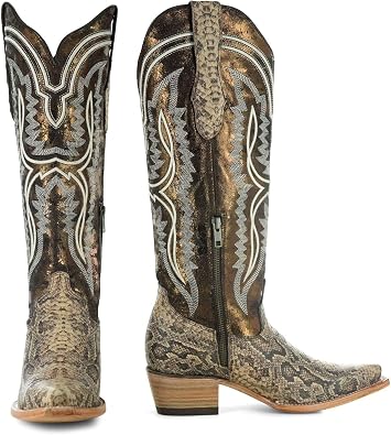 Soto Boots Women's Python Print Tall Cowboy Boots with Side Zipper M50068
