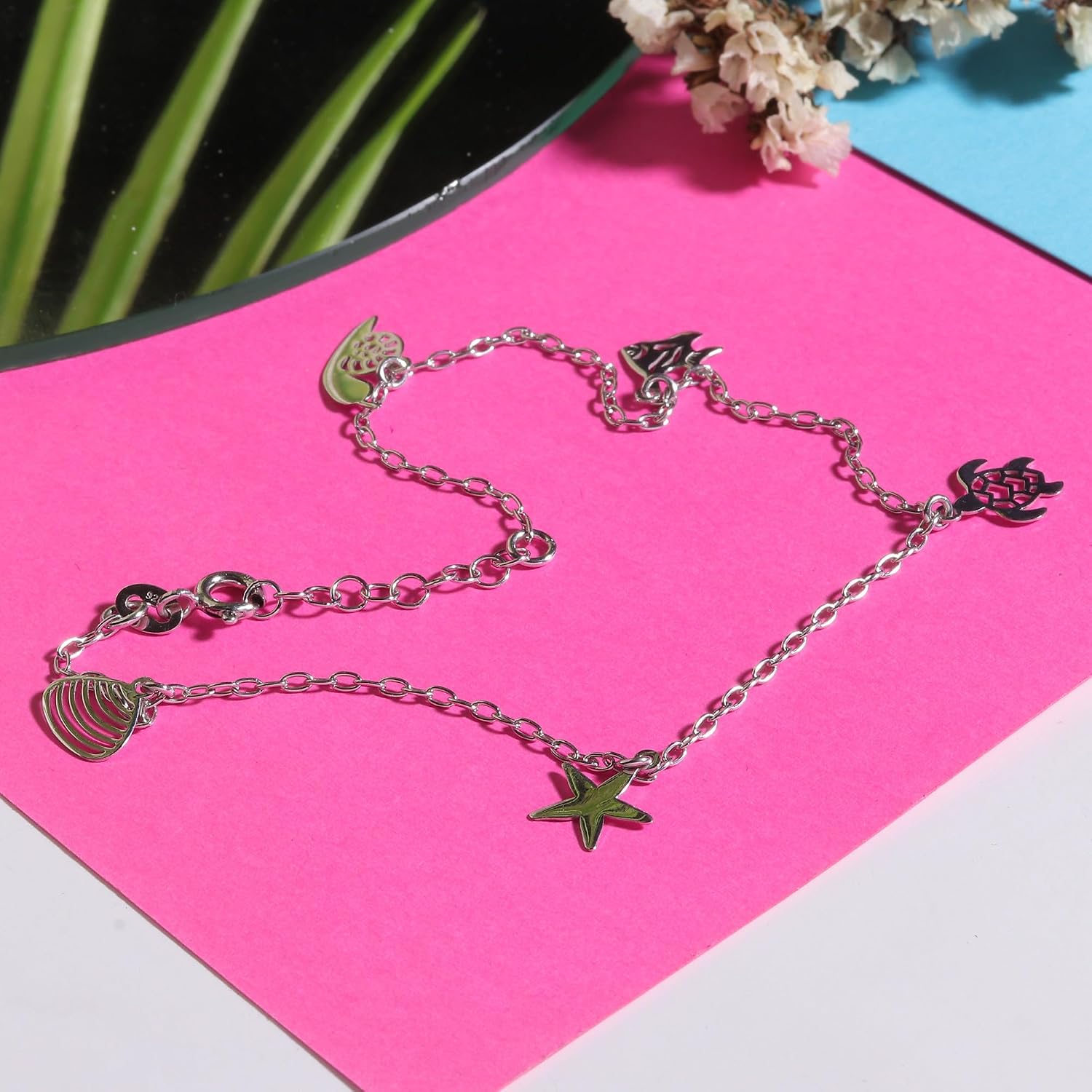 NOVICA No Stone .925 Sterling Silver Chain Anklet 'Ocean Shine'