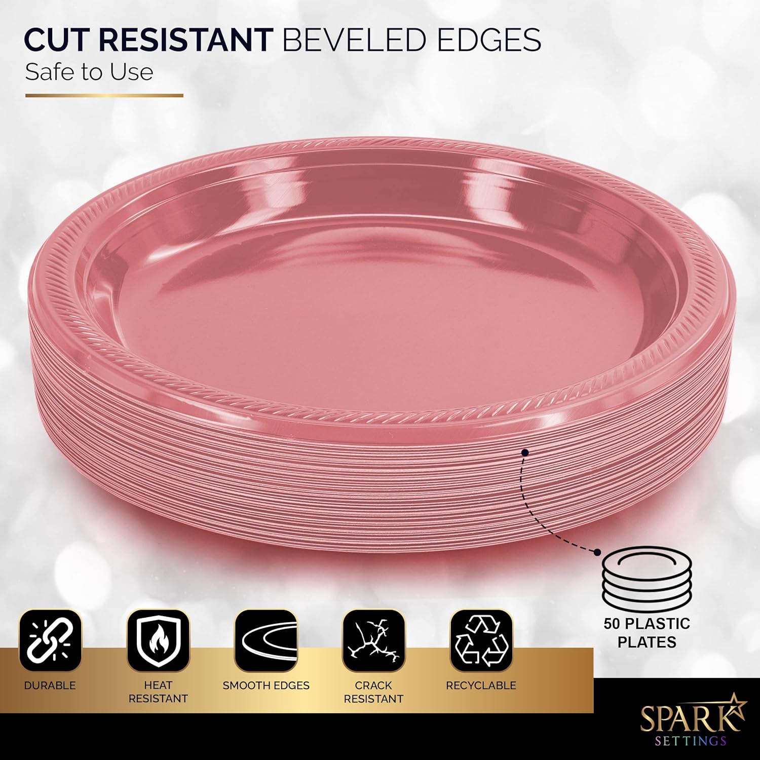 Disposable Plastic Plates Pink, 10.4 Inches Plastic Dinner Plates, Strong and Sturdy Disposable Plates for Party, Dinner, Holiday, Picnic, or Travel Party Plates, Pack of 50 - Image 4