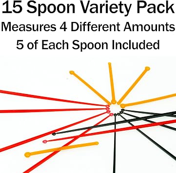 SuperDosing Static-Free Micro Scoop Variety Pack 6 Milligram - 30 Mg Measuring Spoons 15 Pack. Sturdy For Easy, Mess-Free Nootropic Supplement Powder Measurement. 3 Sizes x 5 of Each Size Tiny Spoon.