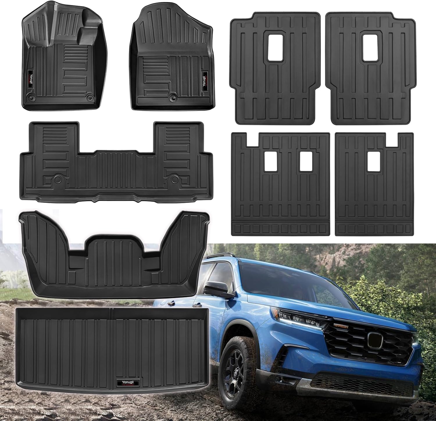 for 2023 2024 2025 Honda Pilot Floor Mats 3row Cargo Trunk Liner and 2nd 3rd Rear Seat Backrest Mats All Weather TPE Protection for Honda Pilot Accessories (Full Set 9 Mats)
