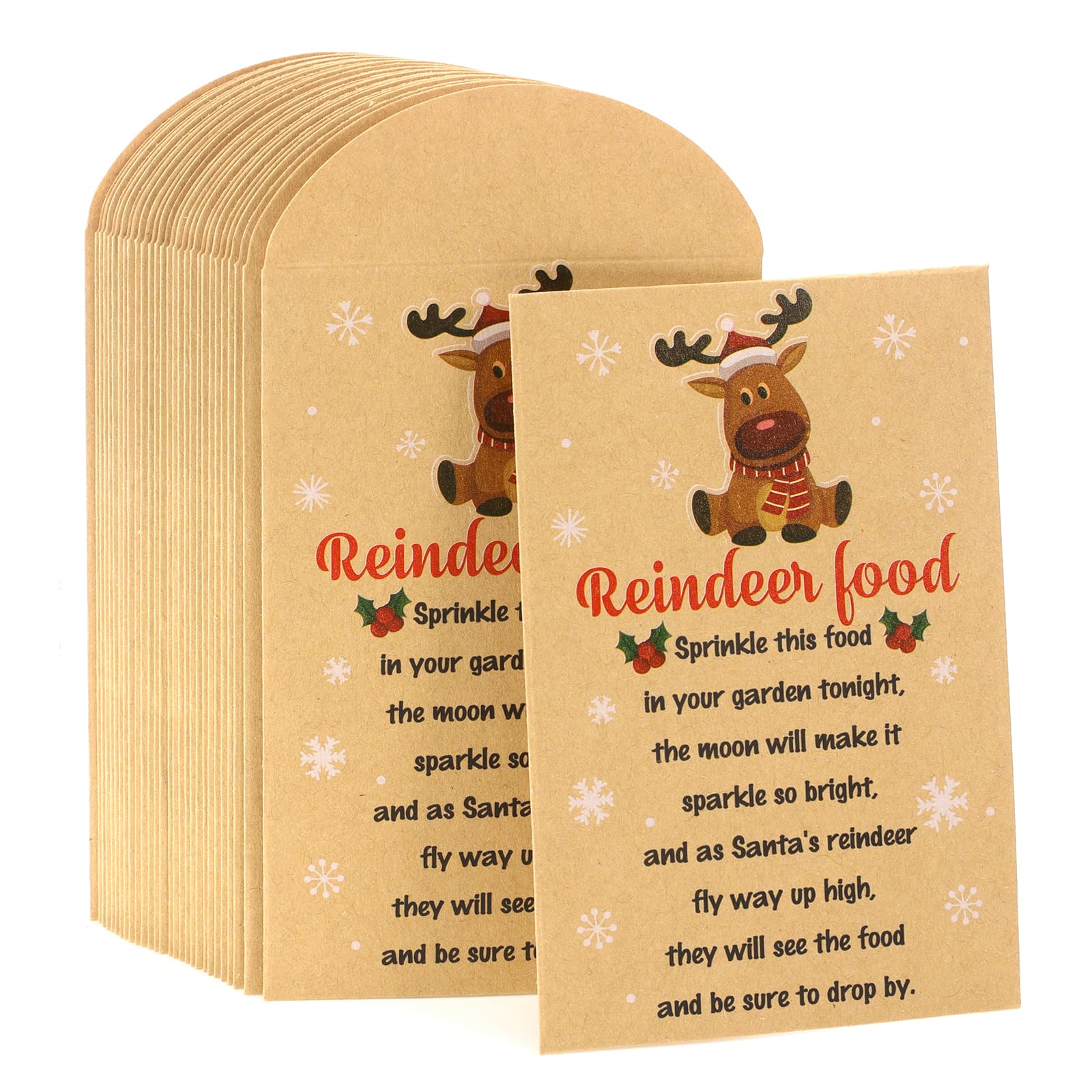 HOWAF 30PCS Reindeer Food Bags Empty, Add Your Own Magic Reindeer Dust Bags, Small Kraft Paper Envelopes Xmas Gifts for Christmas Decorations