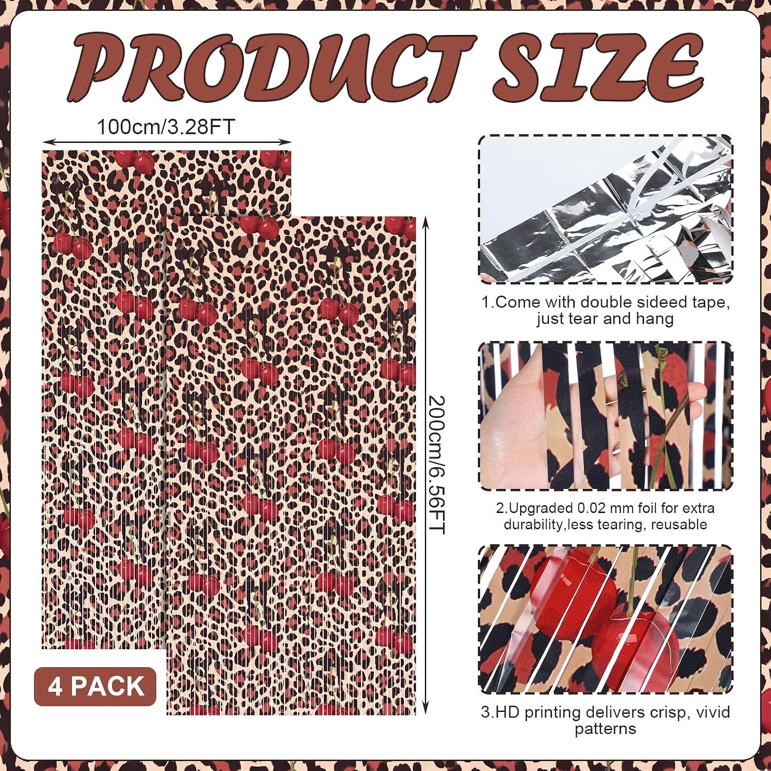 4 Pcs Cherry Cheetah Party Decor Y2k Backdrop Christmas Decor image 2