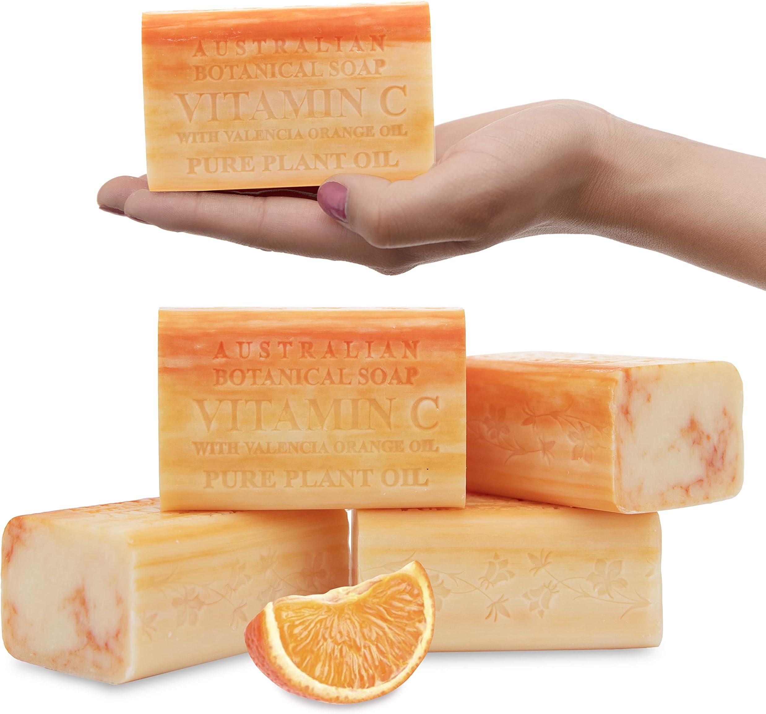 Australian Botanical Soap Vitamin C with Valencia Orange Oil 6.6 oz Luxury Soap Bars Enriched with Shea Butter, Suitable for Men, Women and All Skin Types, Pack of 4