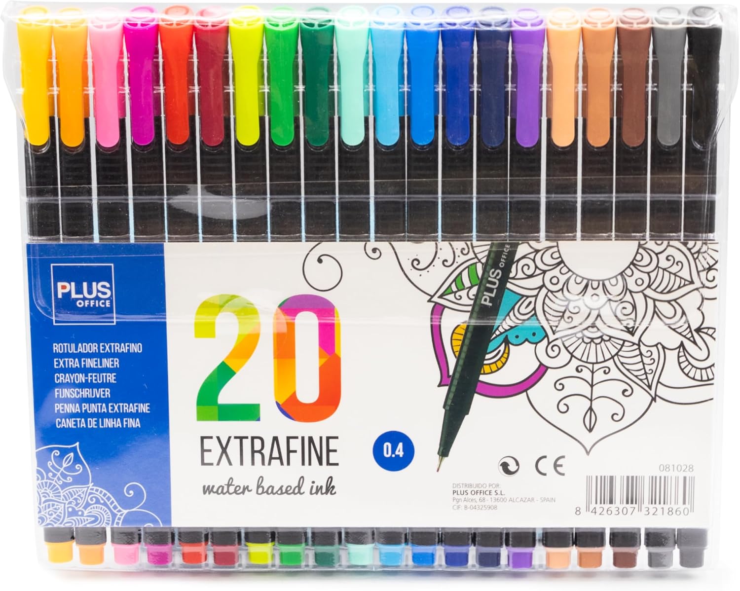 Plus Office – 20 Fine Point Markers 0.4 mm, Ideal for Writing, Painting and Drawing, School Pens with Fine Point, Water-Based Neon Colours Ink (20 Colours)