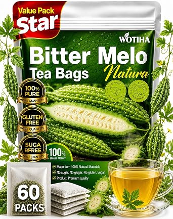 WOTIHA Natural Bitter Melon tea bags 120g. 60 Tea Bags,Natural Healthy Herbal Tea.Non-GMO, Caffeine-Free, Supports Healthy Digestion