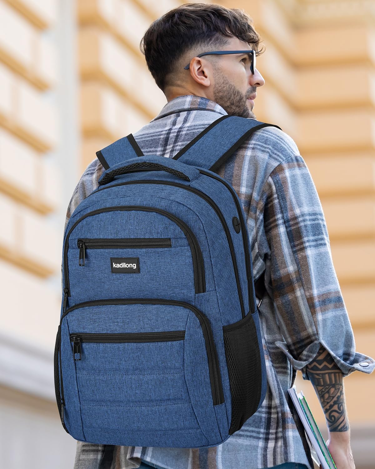 kadilong Sac à dos pour ordinateur portable - Sac à dos pour homme - Sac à dos d'école pour adolescents et garçons - Antivol avec chargeur USB et compartiment pour ordinateur portable