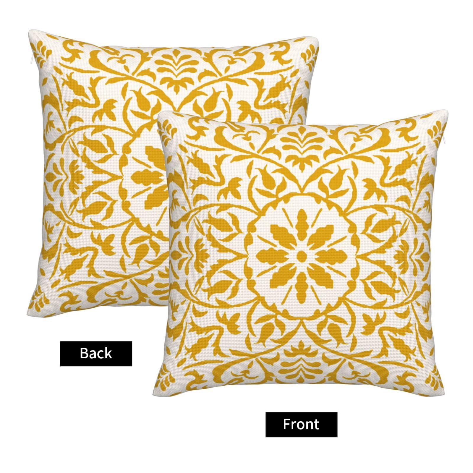 GAAFOSIPH Yellow Set of 2 Cushion Covers 40cm x 40cm Bohe Flower Modern Double Sided Printed Square Linen 16 x 16 inches Cushions Cover Home Decor Pillow Cover for Sofa Garden Outdoor - Image 2