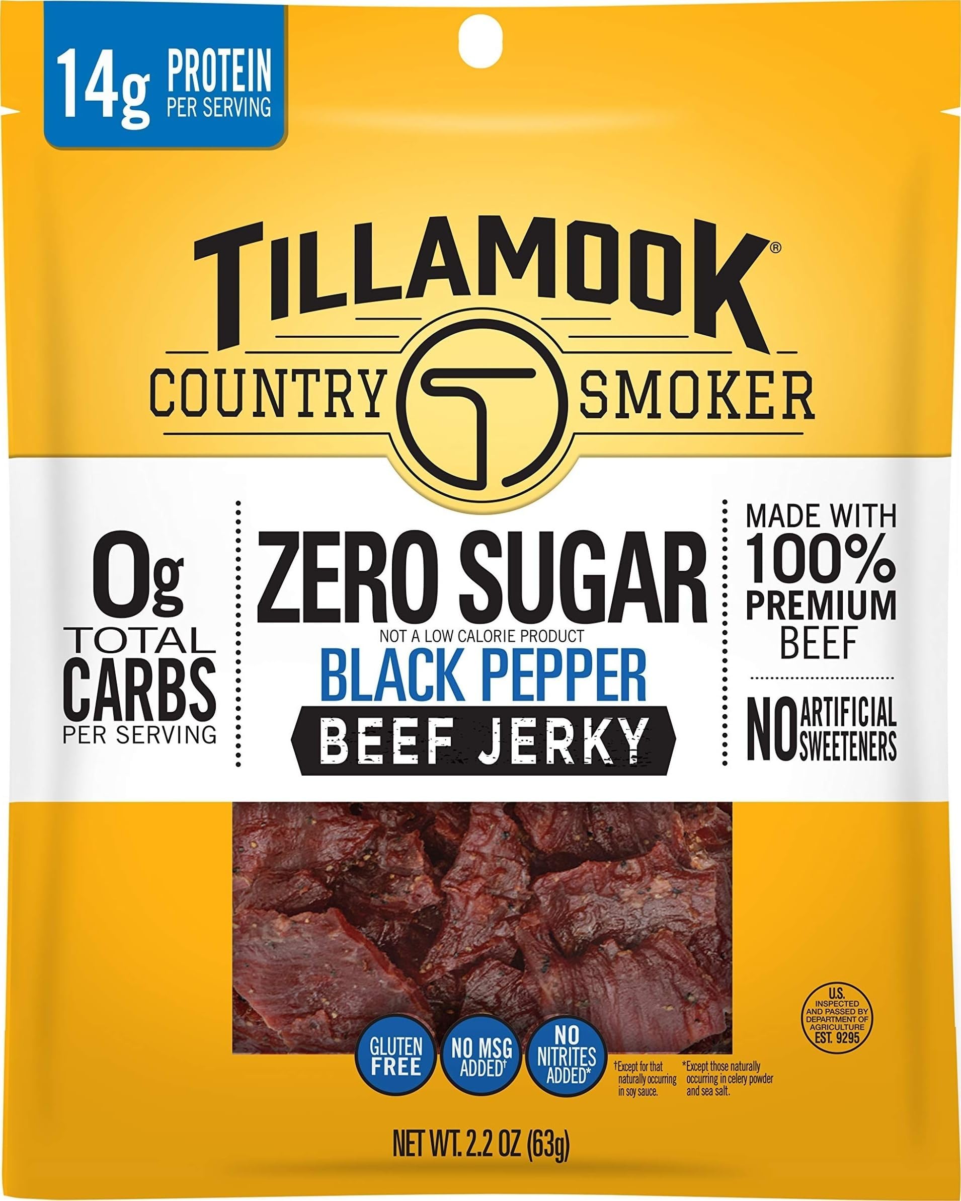 Tillamook Country Smoker Zero Sugar Keto Friendly Beef Jerky, Black Pepper, 2.2 Ounce