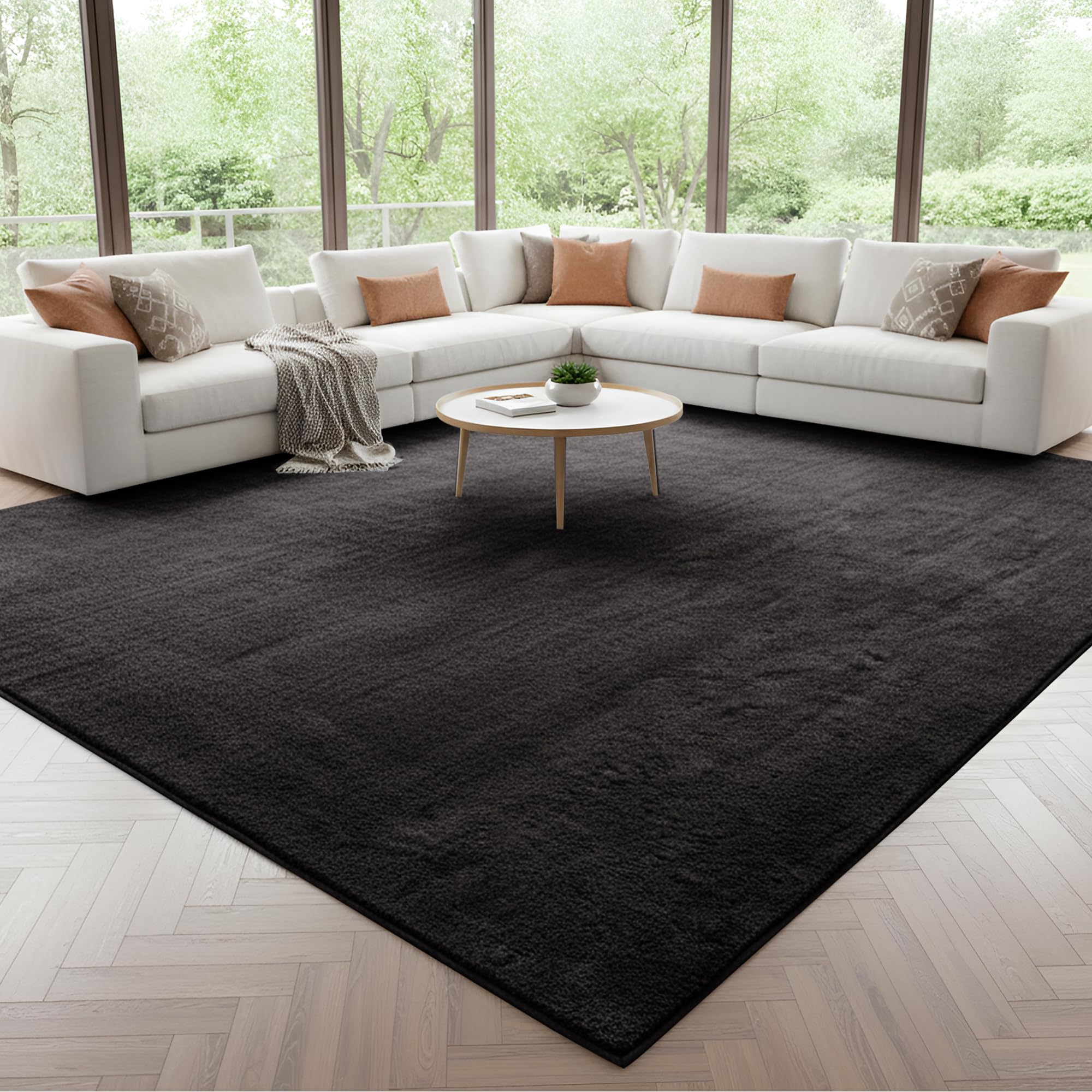 Imperial Rooms Cozy Rugs Living Room, 100% Polyester, Anti Slip Backing, Soft Fluffy Thick Low Pile 600 GSM, Large Bedside Rug for Bedroom, Non Shedding Carpet for Kids Nursery Room, Black, 160x230 cm