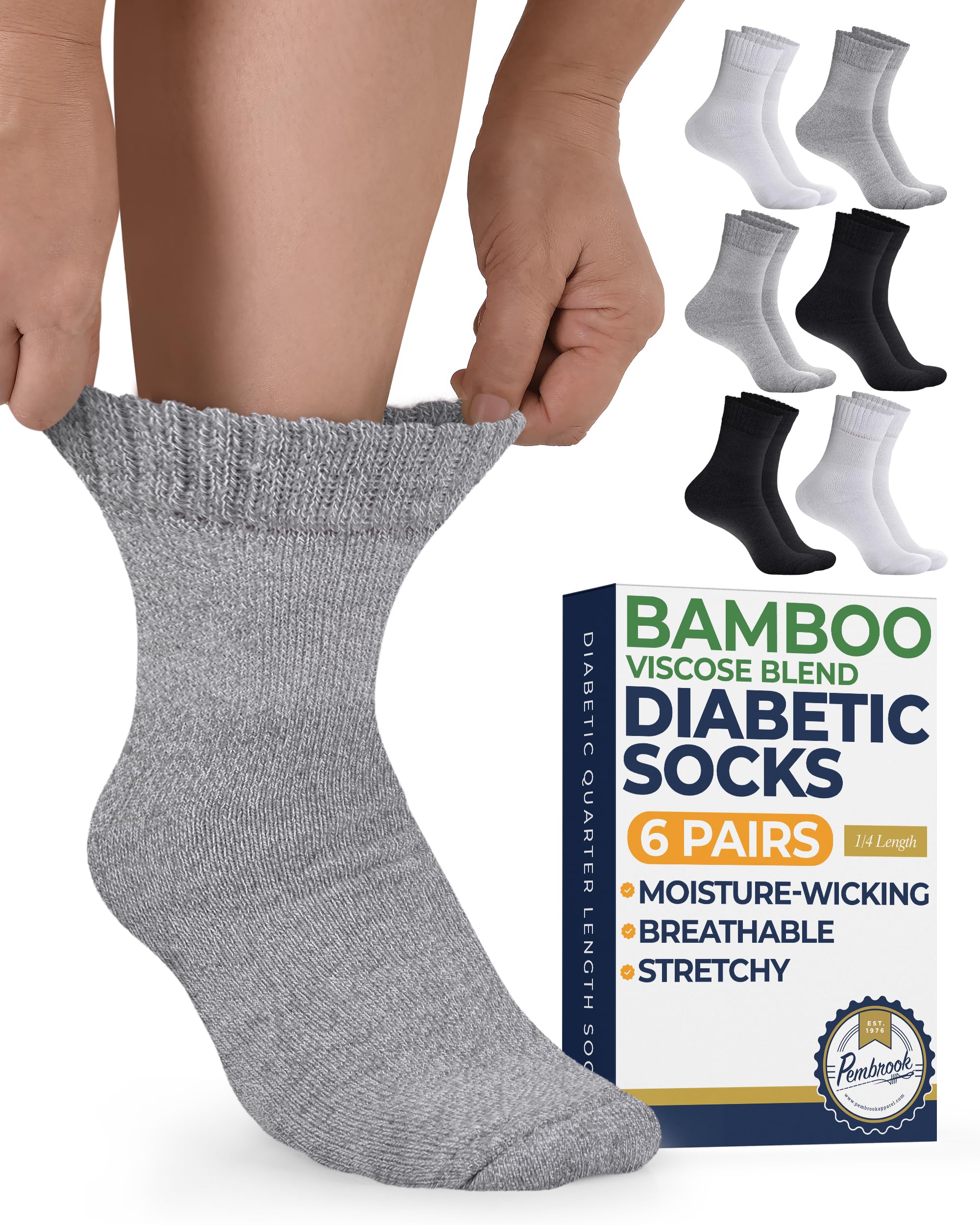 Pembrook® Bamboo Viscose Ankle Diabetic Socks for Women &amp; Men - 6 Pairs