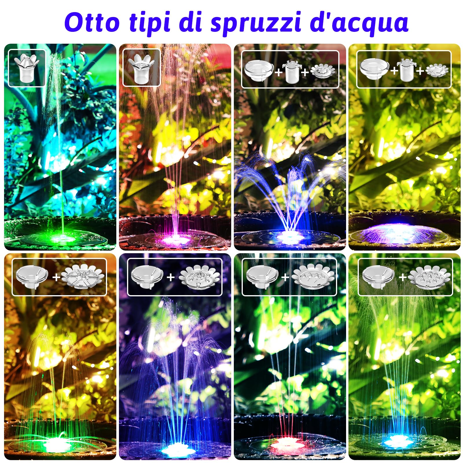 AISITIN 3,5W LED Solar Springbrunnen für Außen mit Fernbedienung, Buntes LED Solar Teichpumpe mit 3000 mAh Batterie, Solarbrunnen für Draussen mit 8 Fontänenstile Wasserpumpe für Garten,Vogelbad
