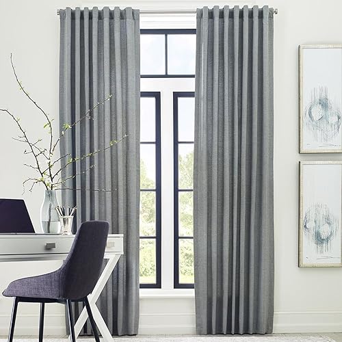 Sunbrella Cortina de filtrado de luz Durant gris  Multi-colgante (bolsillo para barra, pestaña trasera, anillo de clip) sólido a prueba de