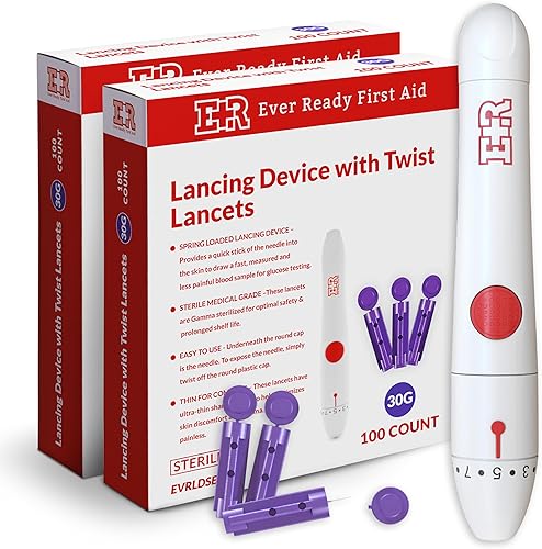 Ever Ready First Aid Dispositivo de punción con lancetas de giro de calibre 100 30 para pruebas de azúcar en la sangre, paquete de 2