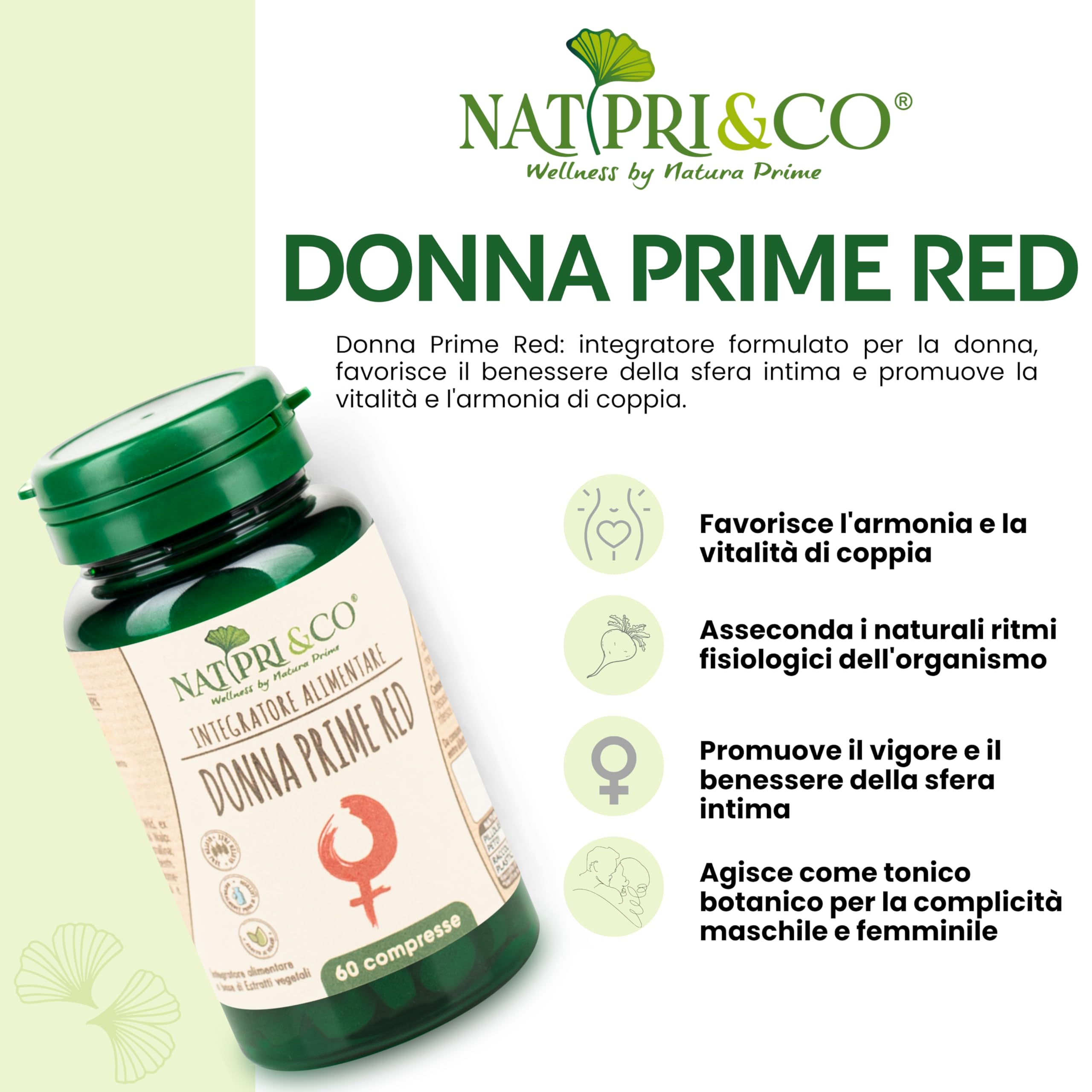 Natura Prime - Donna Prime Red - Integratore Donna Con Damiana, Muira Puama E Maca - 60 compresse Trattamento Di 2 Mesi - Vegano, Senza Glutine E Senza Lattosio