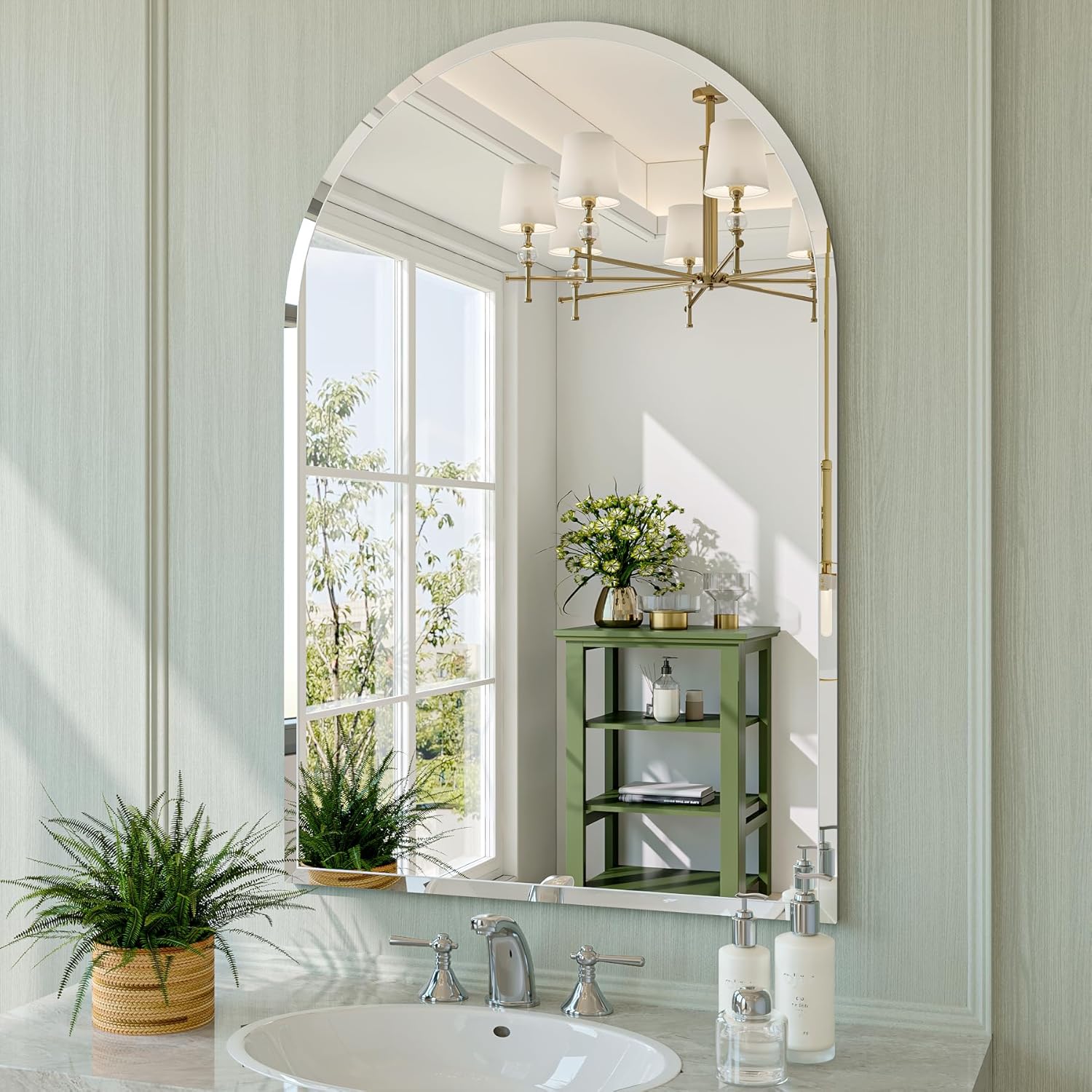 Frameless Bathroom Mirror, 24"x36" Arched Bathroom Vanity Mirrors for Beveled Edge, Arched Wall Mirror, Decorative Arch Mirrors for Bedroom, Entryway, Living Room 24"L x 36"W