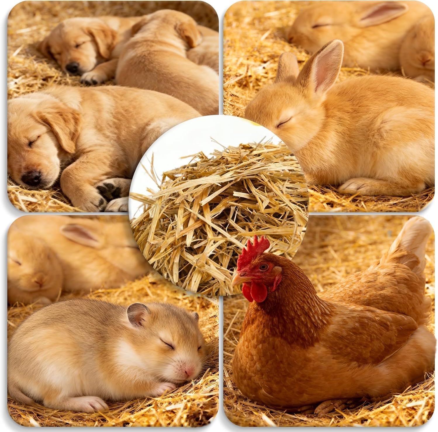 Natural Wheat Straw - Dry Clean Soft Bale for Stray Cats & Dogs Shelter, Chicken Coop Bedding, Garden Mulch & Weed Cover (1LB)