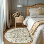 JINCHAN Rug rond 6ft Zone Rug Taupe Ancien tapis de sol Cuisine Intérieur mince Floral Imprimer Circle Rug 6' Round Retro Accent Farmhouse Non Slip Salle à manger Salon Chambre Bureau