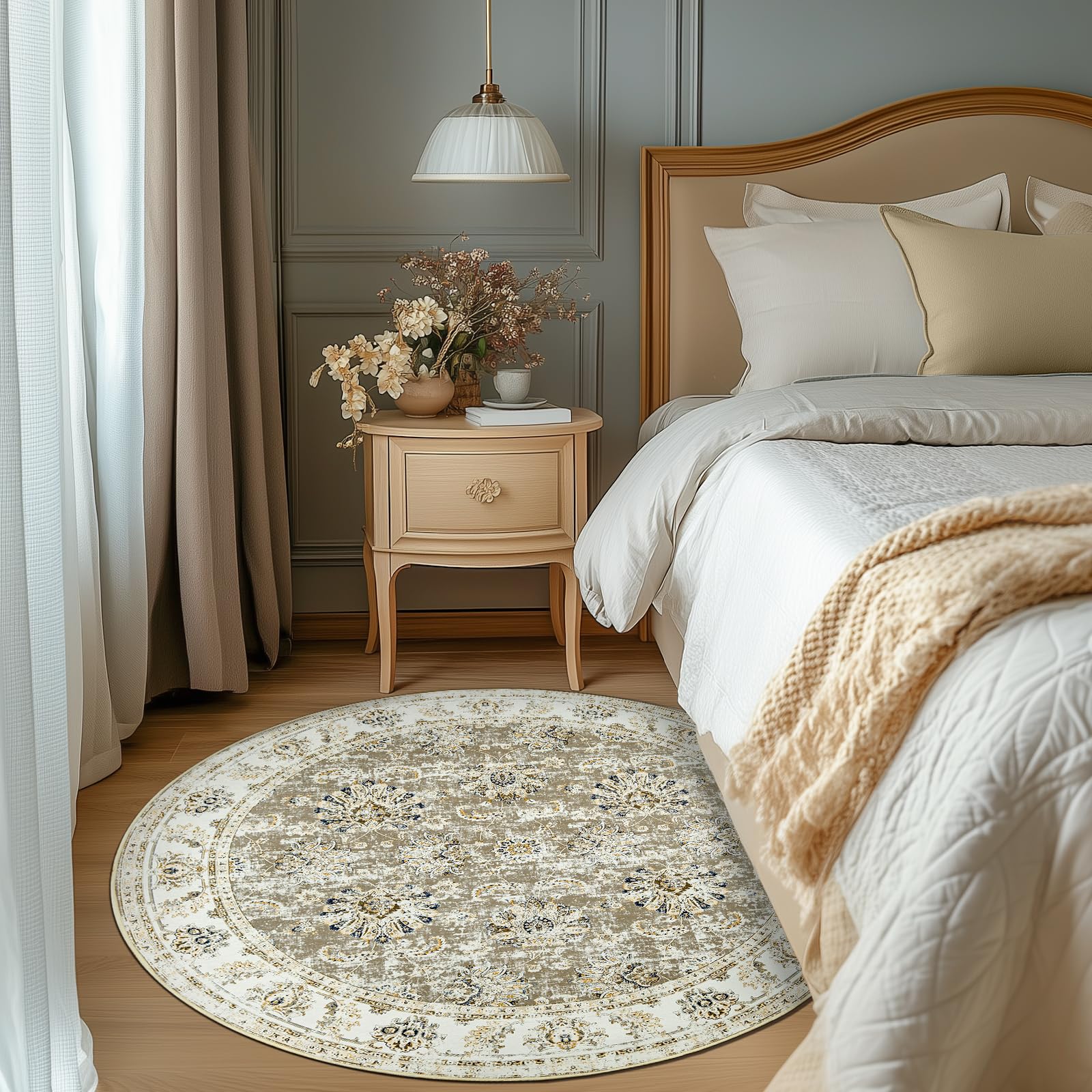 Amazon.com: jinchan Round Rug 6ft Area Rugs Vintage Floral