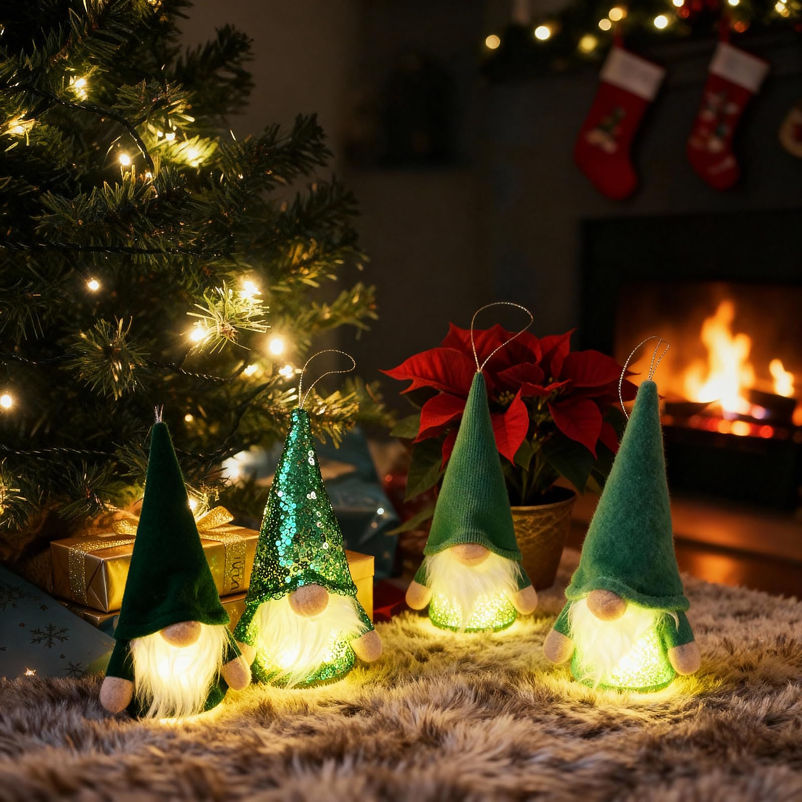Nain de Noël suspendre LED Etistta 4 pièces vertes pour illuminer les zones sombres du sapin