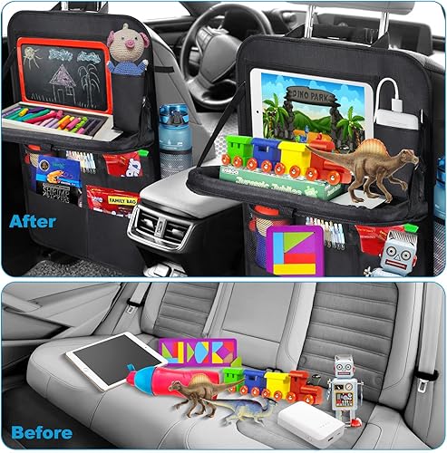 Miniatura 5 de Organizador de asiento trasero de automóvil, organizador de almacenamiento con bandeja de mesa plegable y soporte para tableta, 11 bolsillos de