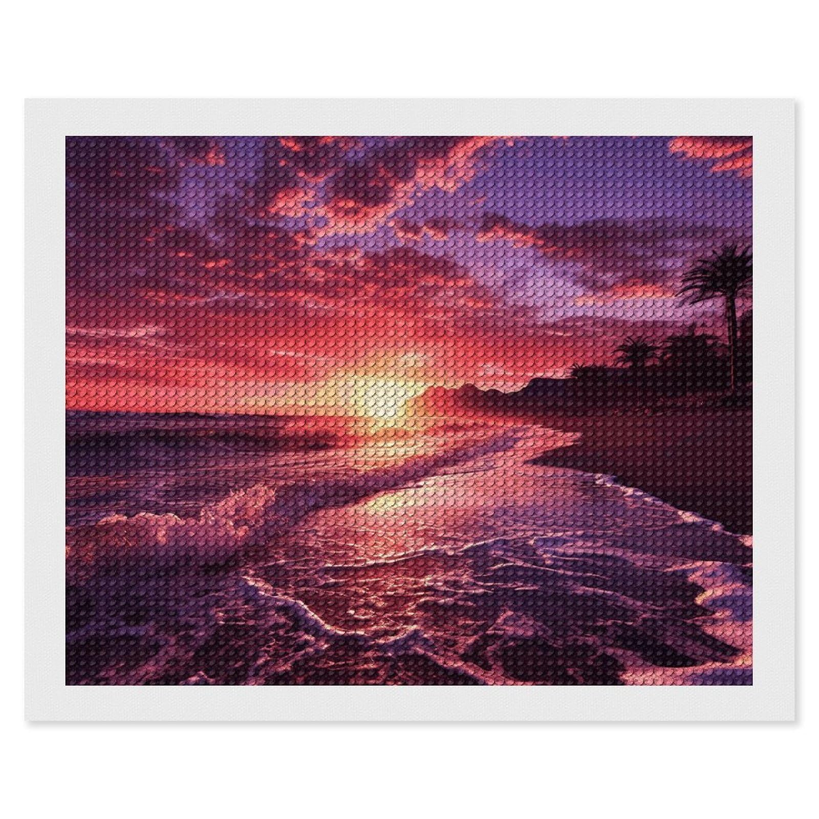 NONHAI Diamond Painting Kits for Adults - DIY Diamond Art Kits for Beginners - Full 5D Paint Drill Diamond Dots Paintings- Beach Sunset Diamonds Pictures Gem Art and Craft Wall Decor 16"x20"